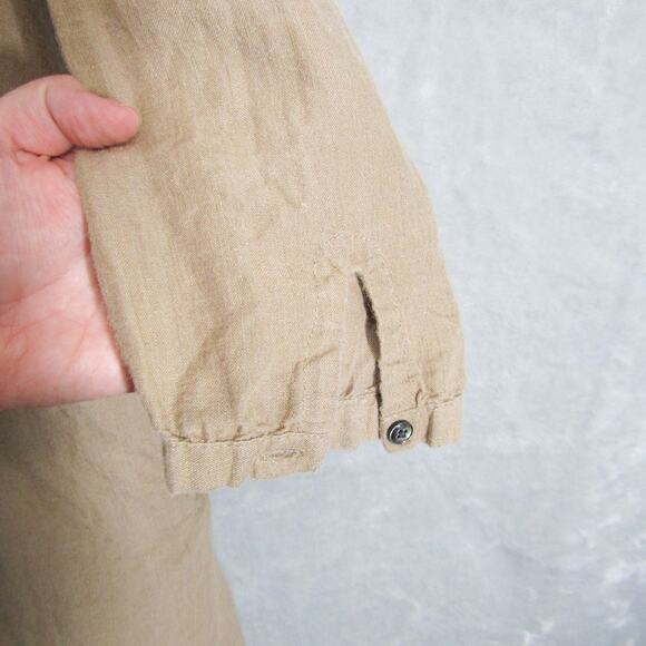 studio CLIP Dress Womens Medium Beige 100% Linen Long Sleeve Button Cuff Pockets - Picture 3 of 12